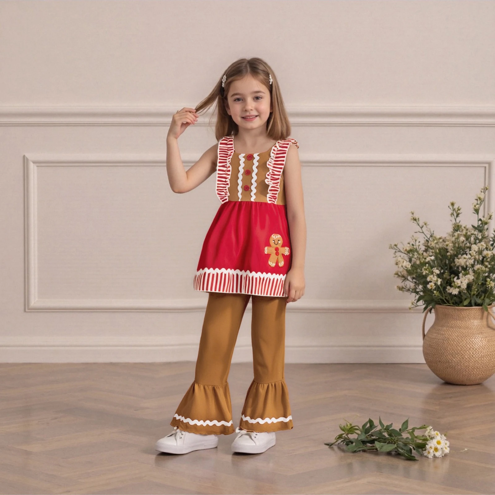 طفل الفتيات عيد الميلاد الزي رجل الزنجبيل بروتيل مع السراويل مضيئة الزي الصيف #3