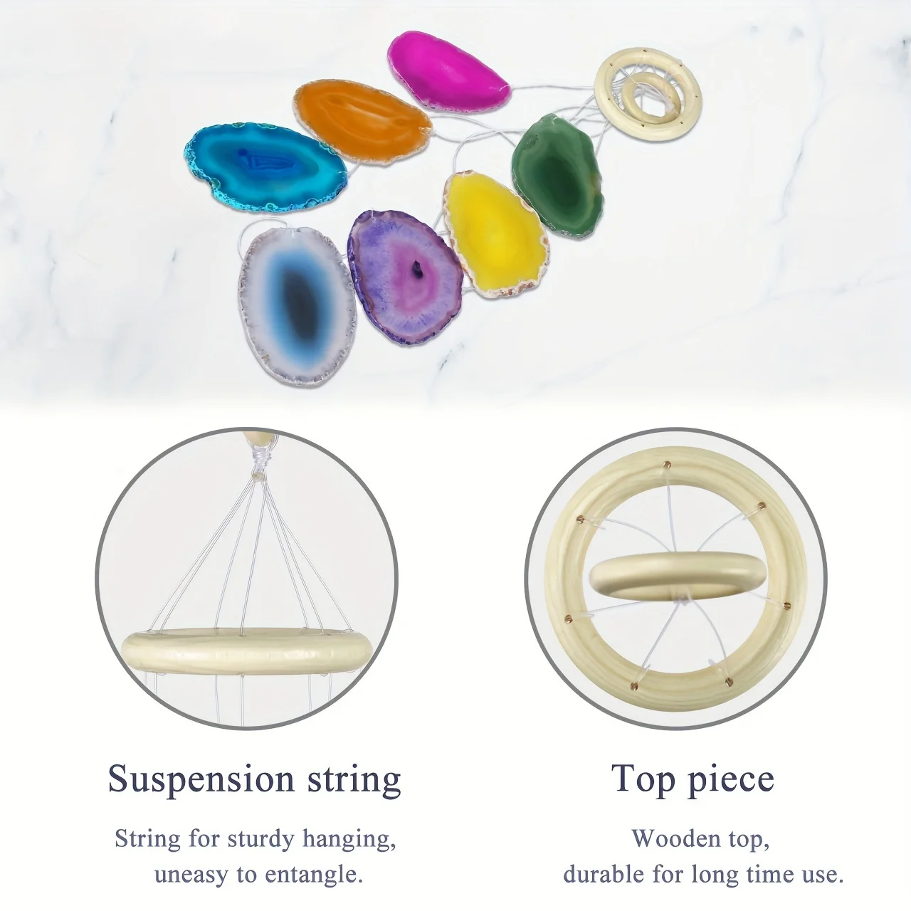 Colored Natural Agate Wind Chime - Hand Polished Earth Stone Wind Chime