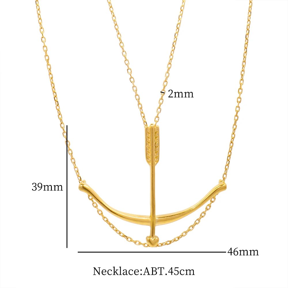 JINHUI Archer Necklace for Women Stainless Steel Metal 18 K Gold Color Bow and Arrow Pendant Necklace Double Chain Jewelry New