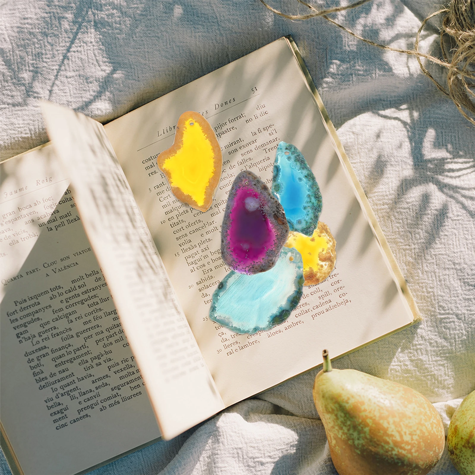 

15 шт. красочные ломтики агата, натуральный окрашенный для ювелирных изделий своими руками, кулон, колокольчик, декор, ремесленная лампа, подставка, принадлежности