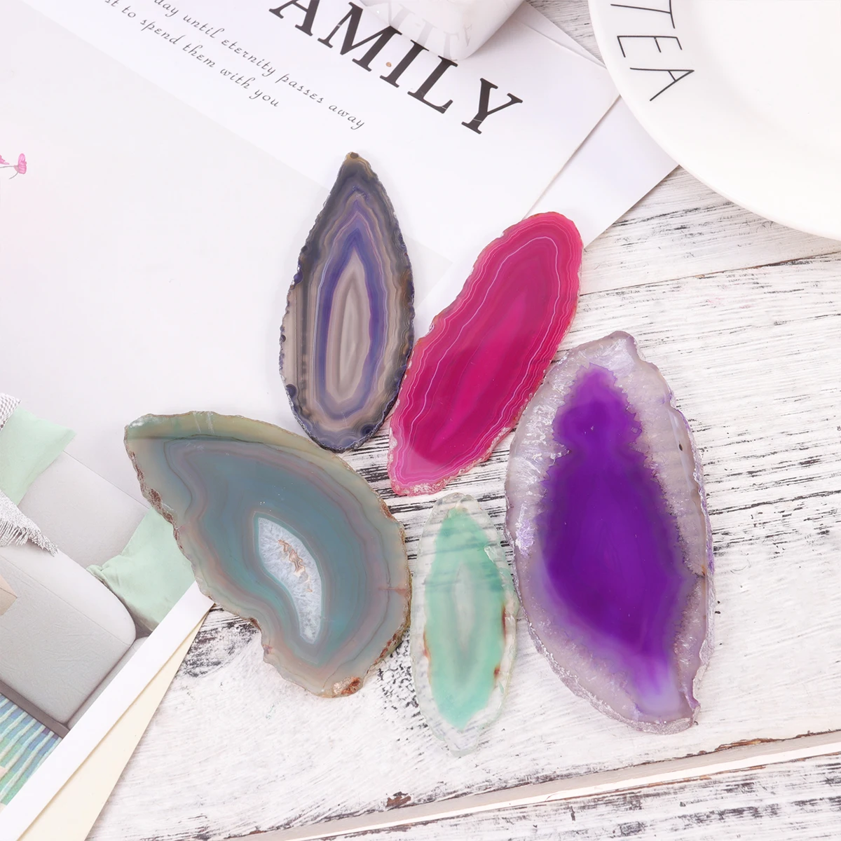 

9Pcs Natural Agate Slices Colorful Brazil Dyed Unique Wedding Centerpieces Geode Decor Lighting Accessories Natural Agate Slices