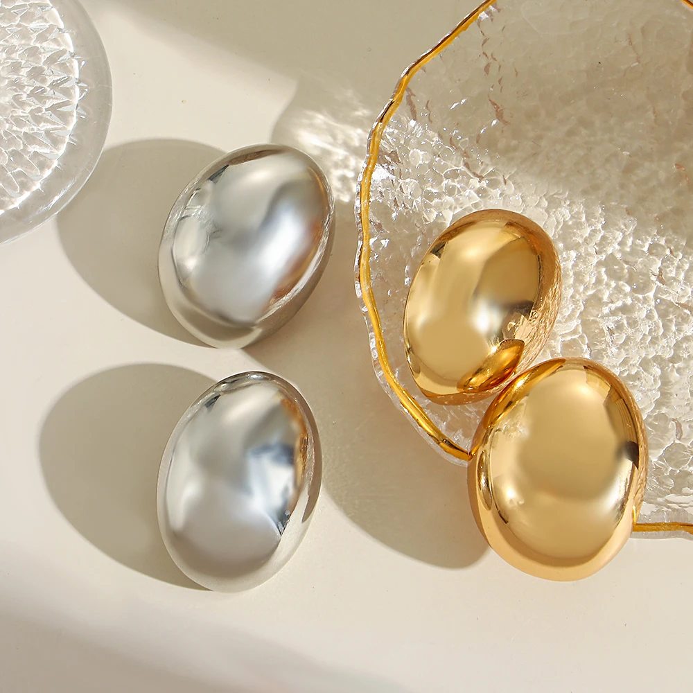 

Simple Gold Color Copper Alloy Oval Stud Earrings for Women Design Party Daily Fashion Jewelry Gift