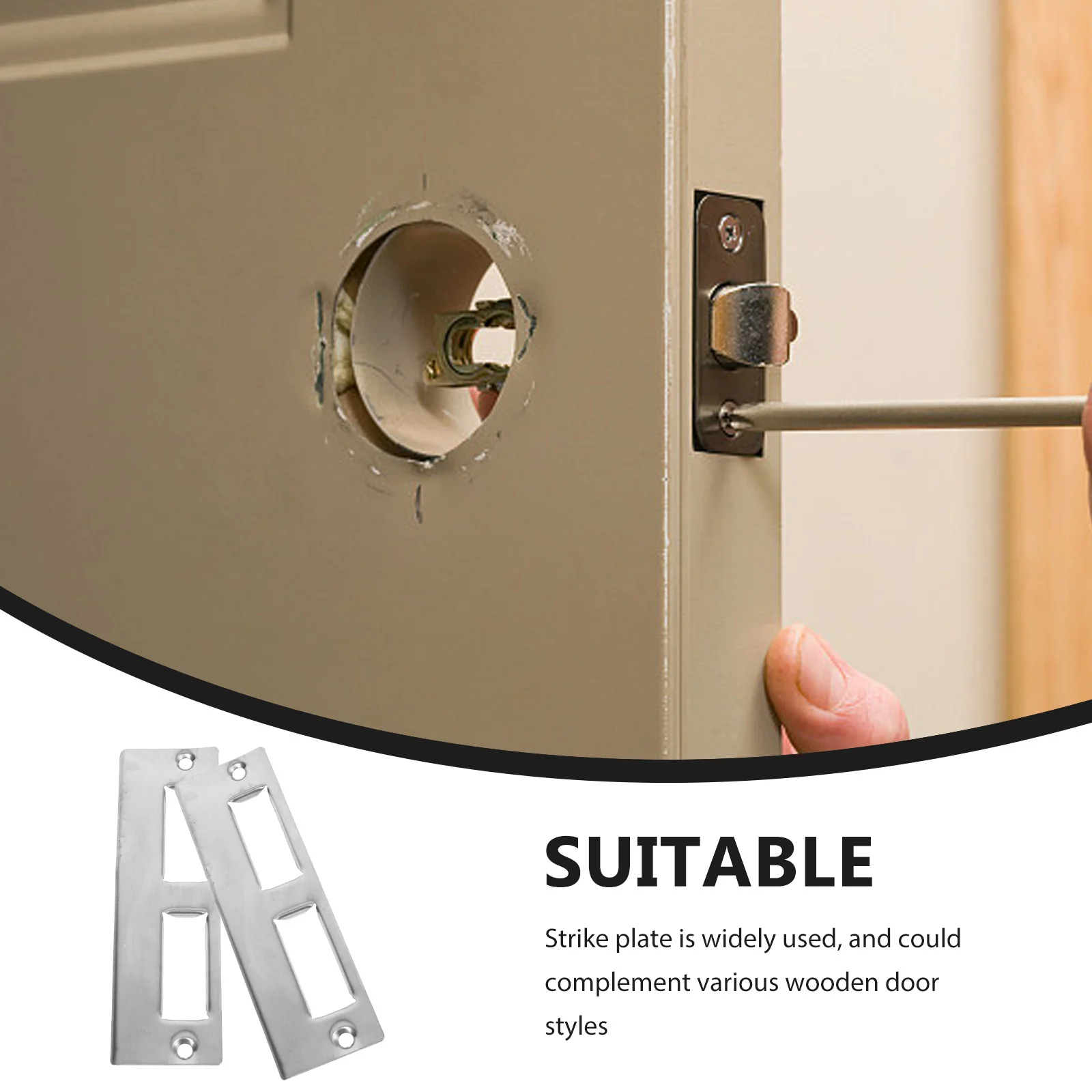 

2Sets Door Lock Accessories Heavy Duty Strike Plate Smooth Finish Iron Metal for Interior Exterior Door Reinforcement Latch