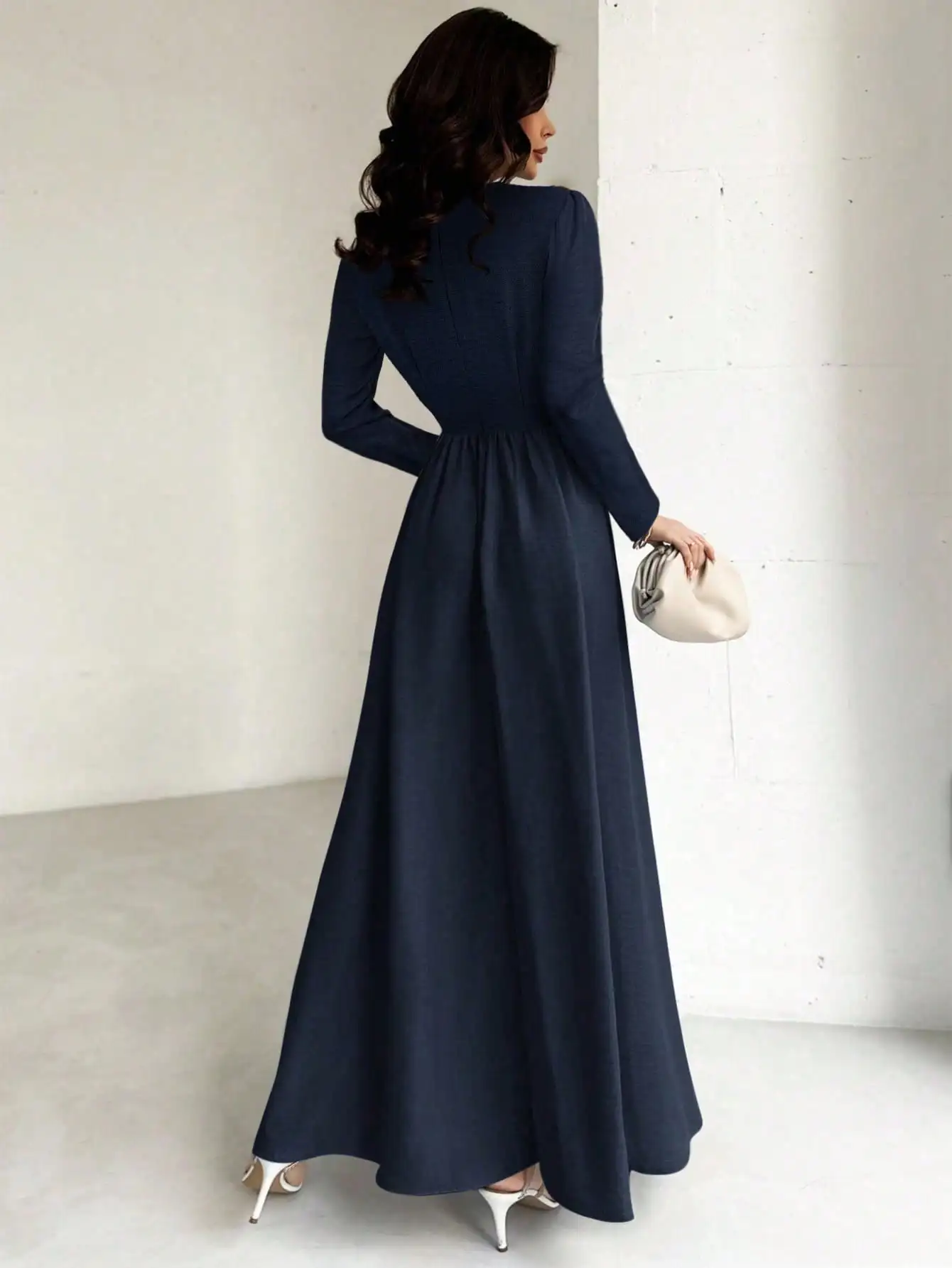 خريف جديد النمط الفرنسي فستان طويل الأكمام الخصر cinched ألف خط تنورة طويلة #2