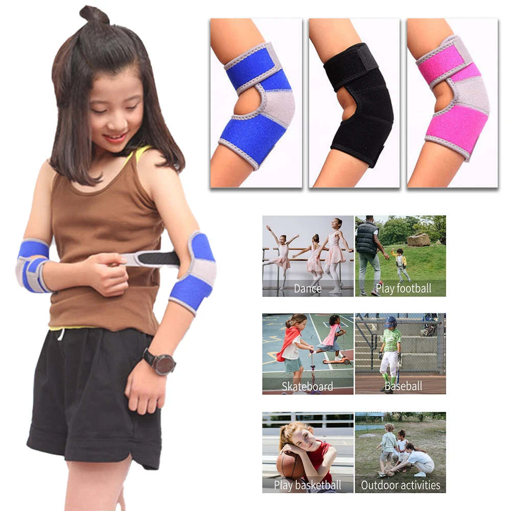 1 Pair Kids Sports Elbow Support Brace Girls Boys Breathable Sport Protector Compression Elbow Sleeves Adjustable Elbow Pads New