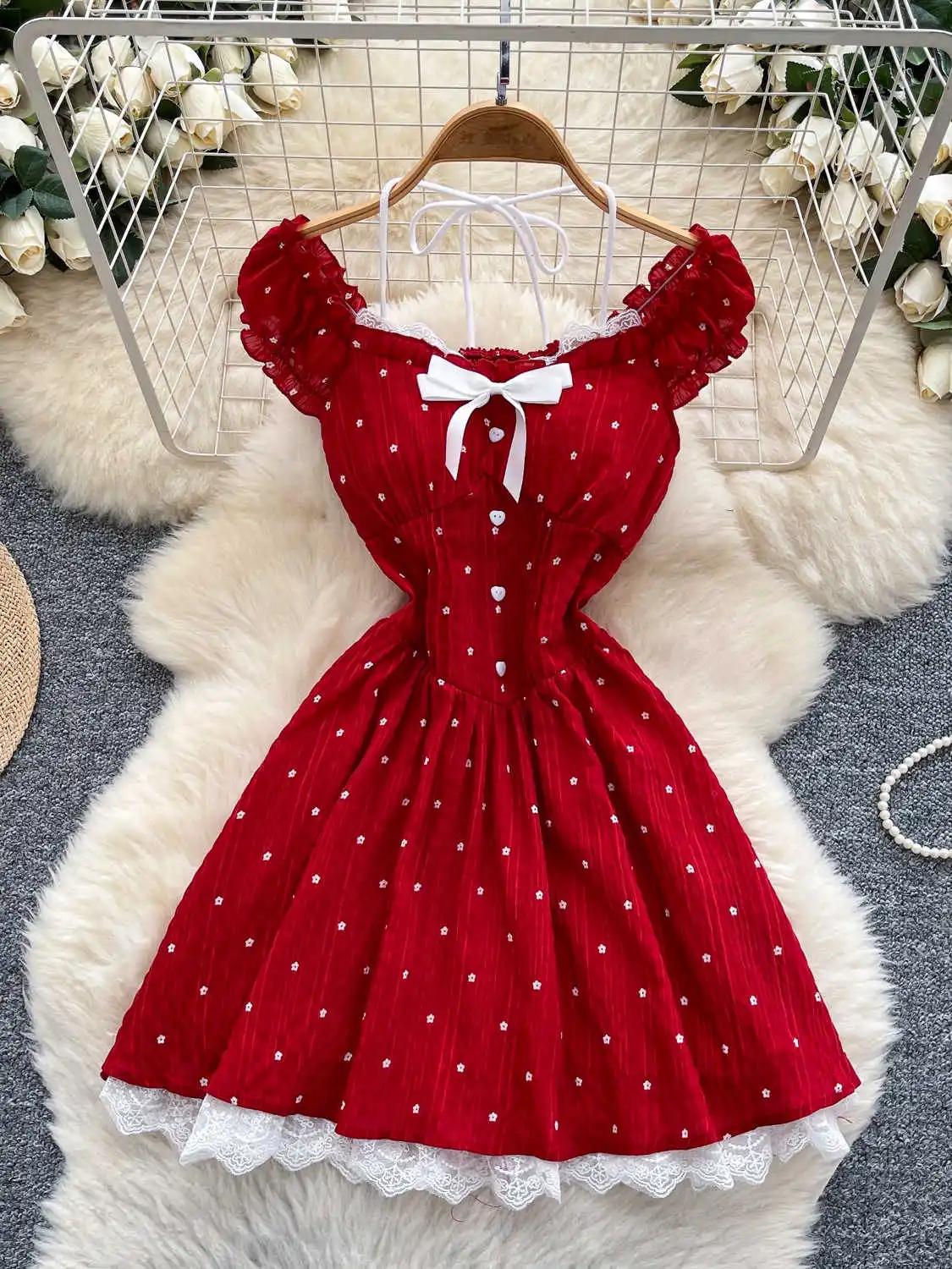 open lace back dress Cute Red High-Low A-Line Lace V-Neck Homecoming Dress main image 1