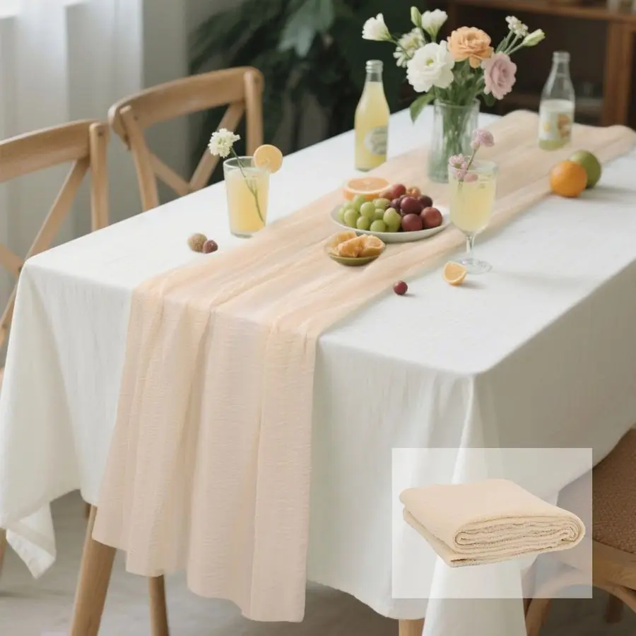 

Скатерть-дорожка из марли цвета слоновой кости, 120 дюймов (10 футов), мягкая, в деревенском стиле, для свадьбы, детского праздника, девичника