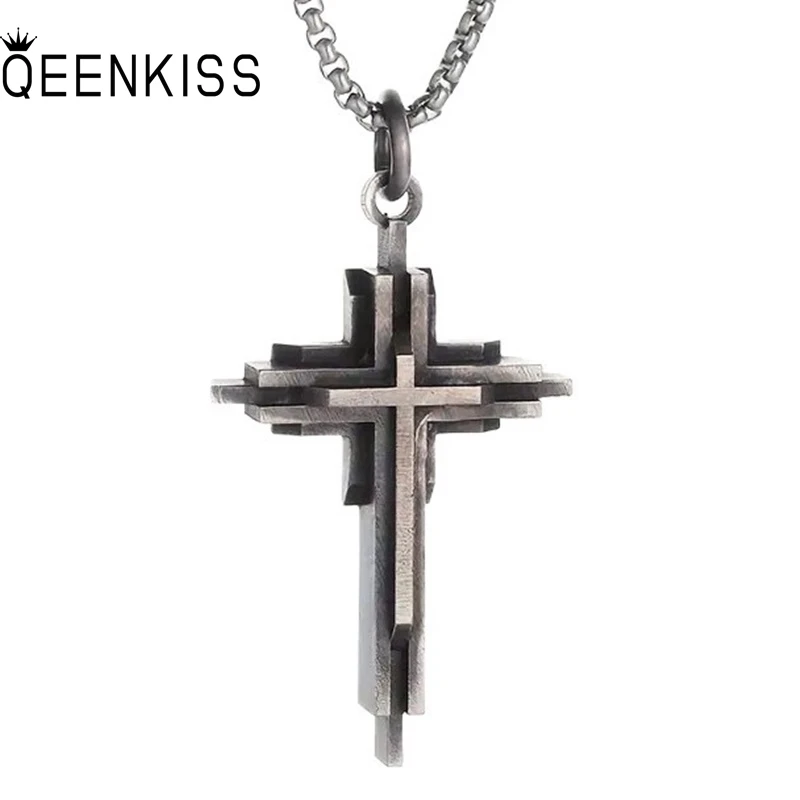 

QEENKISS 925 Sterling Silver Vintage Cross Necklace Pendant For Women Men Party Birthday Wedding Christmas Girl Boy Gifts PT655