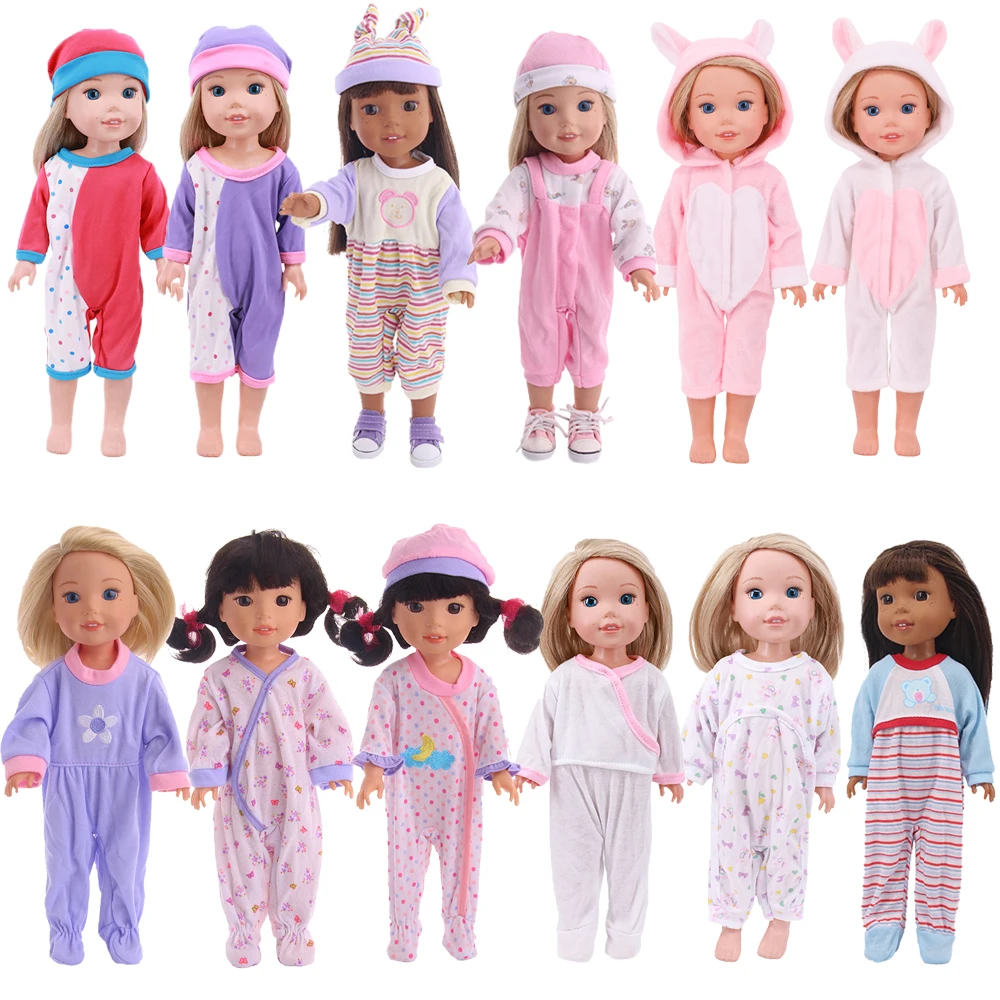 One Piece Pajamas Bunny Hooded Nightgown For 14 Inch American Doll 30-33cm Paola Renio 12Inch Alives Baby Girl`s Toy Winter Gift