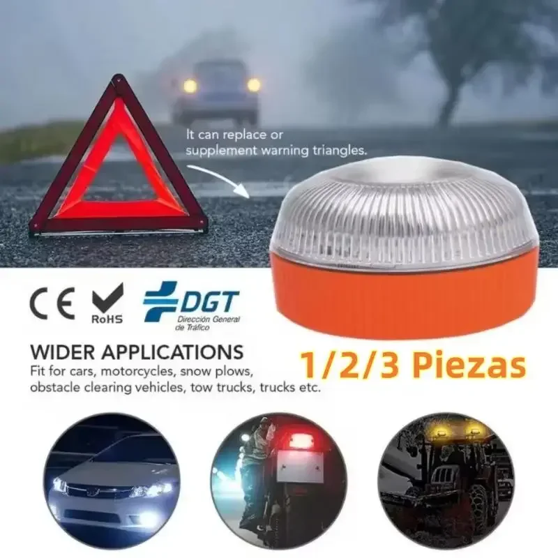 1/2/3Pcs Spain Car Emergency Light V16 Homologated Dgt Approved Car Emergency Beacon Light Rechargeable Magnetic Induction Lamp