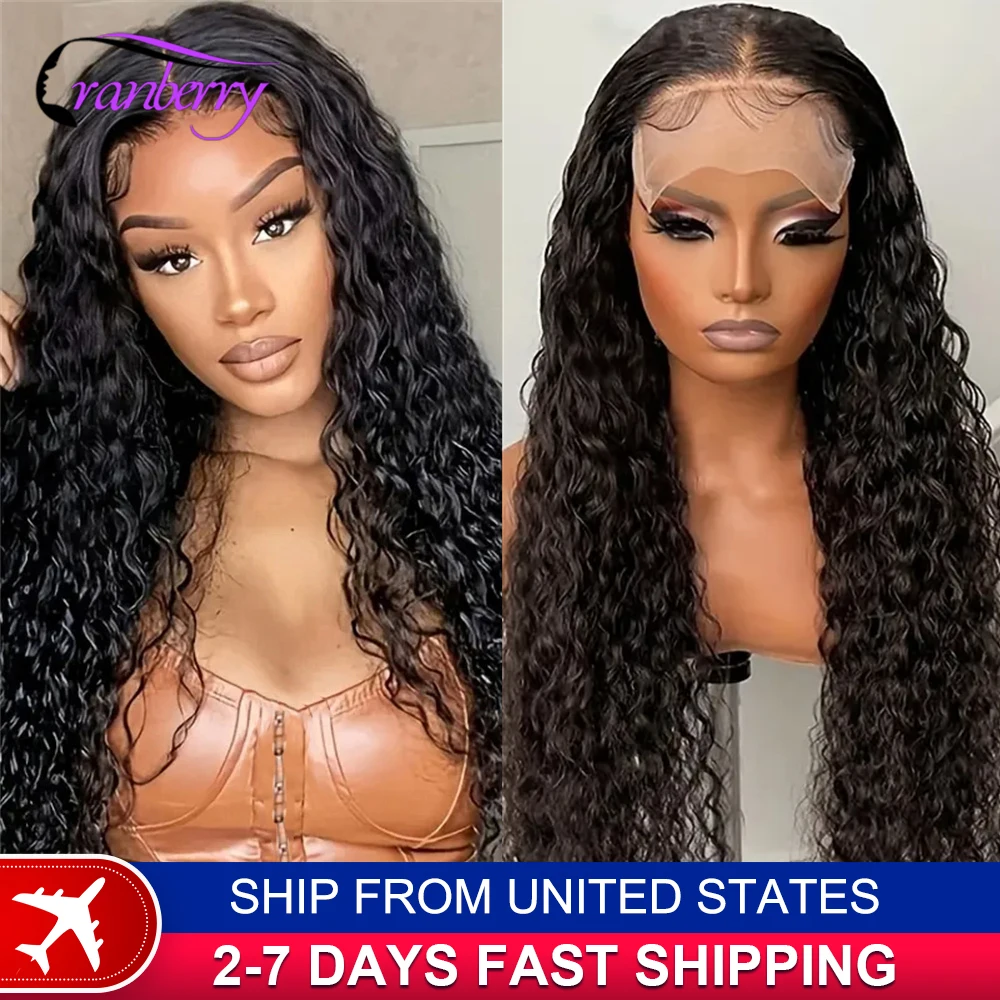 Human Hair Lace Wigs Remy Brazilian Transparent Water Wave 4x4 Lace Closure Wig 180% Density Cranberry Hair 4x4 Lace Front Wig