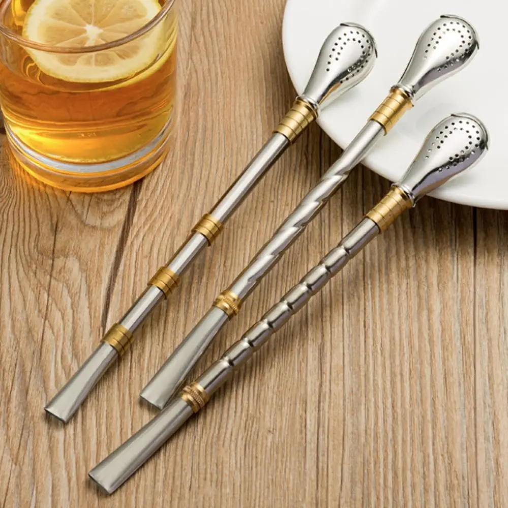 2 Piece Multifunctional Stainless Steel Yerba Mate Tea Spoon Reusable Rust-proof Drinking Straw Detachable Straw Spoon Drinkware