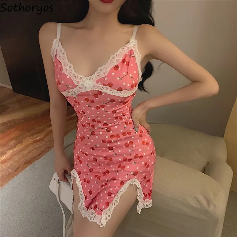 

Nightgown Women Ice Silk Lace Patchwork Sexy Sleepwear Romantic Comfortable Homewear Mini Nightdress Nighty Mujer Casual Ins