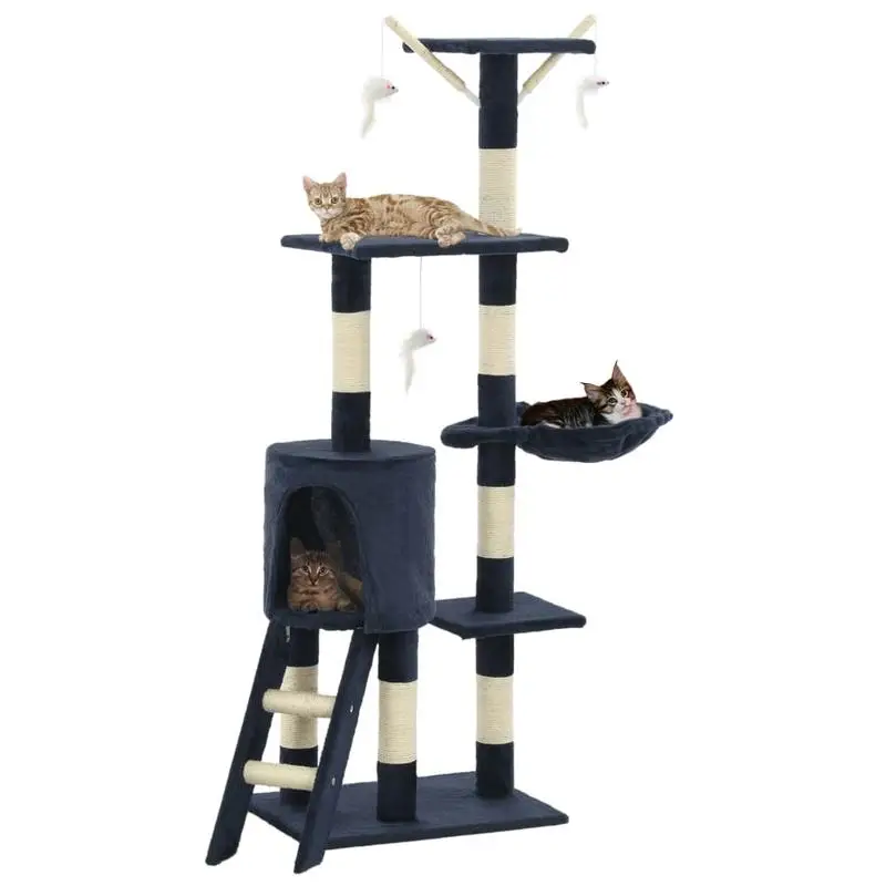 Griffoir pour chat avec poteaux en sisal 138 cm bleu foncé, jouet d'escalade stable pour chats d'intérieur, espace de repos pour chatons, mobilier et décoration pour animaux domestiques