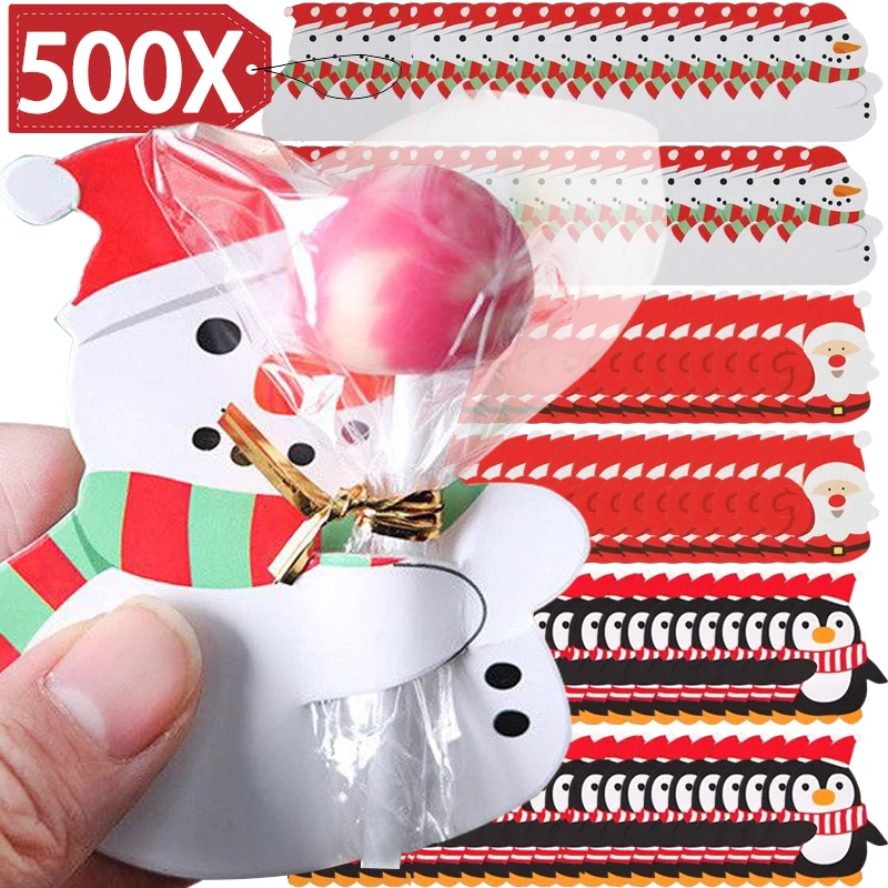 Tarjetas de papel de Piruleta de Navidad, dibujos animados, muñeco de nieve, Papá Noel, paquete de dulces, envoltura, regalos para niños, decoración de fiesta de año nuevo, 500/25x