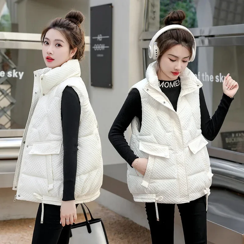 fashion Short Down padded Vest Women Autumn winter New Stand collar sleeveless Jacket Student Loose Cotton Waistcoat Female T581