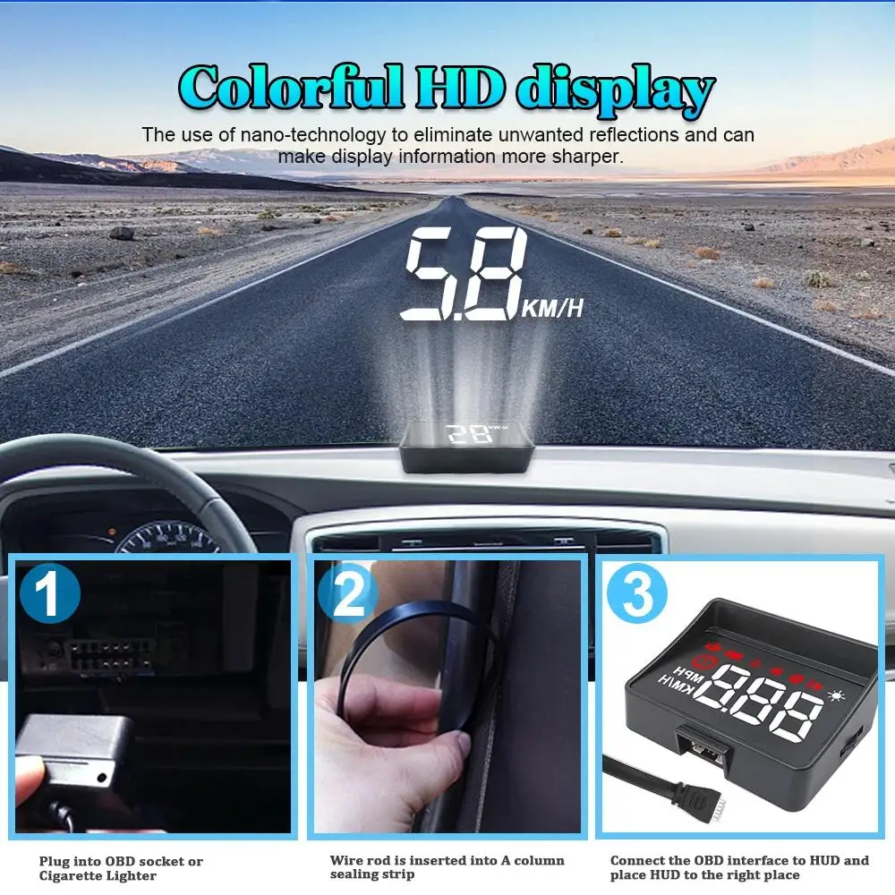 HUD Obd2 Display A100S On-board Computer Car Head-up Display Windshield Projector MPH Km/H Speedometer Water Temperature Gauge