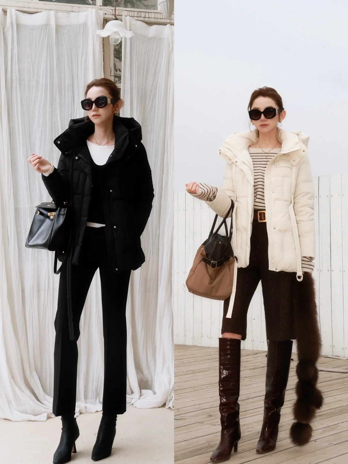 

Пуховик Needop двухцветный, средней длины, с простым дизайном, подчеркивающим талию, теплый, с длинными рукавами, на молнии, с наполнителем из белого пуха