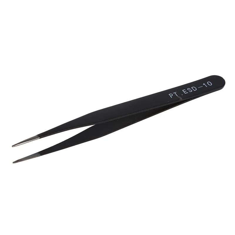 ABMS-10X Black Metal Straight Sharp Tip Tweezer