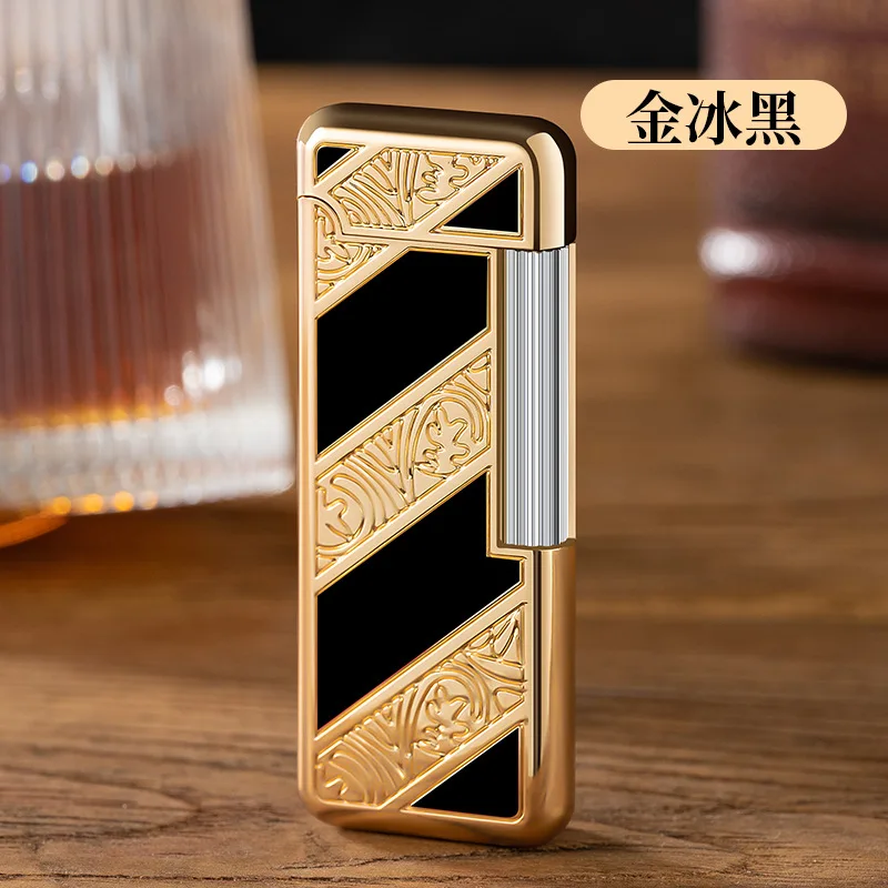 New HOT Personalized Grinding Wheel Side Slide Open Flame Butane Gas Lighter Luxury Metal Cigar Lighter Men Women High-End Gifts