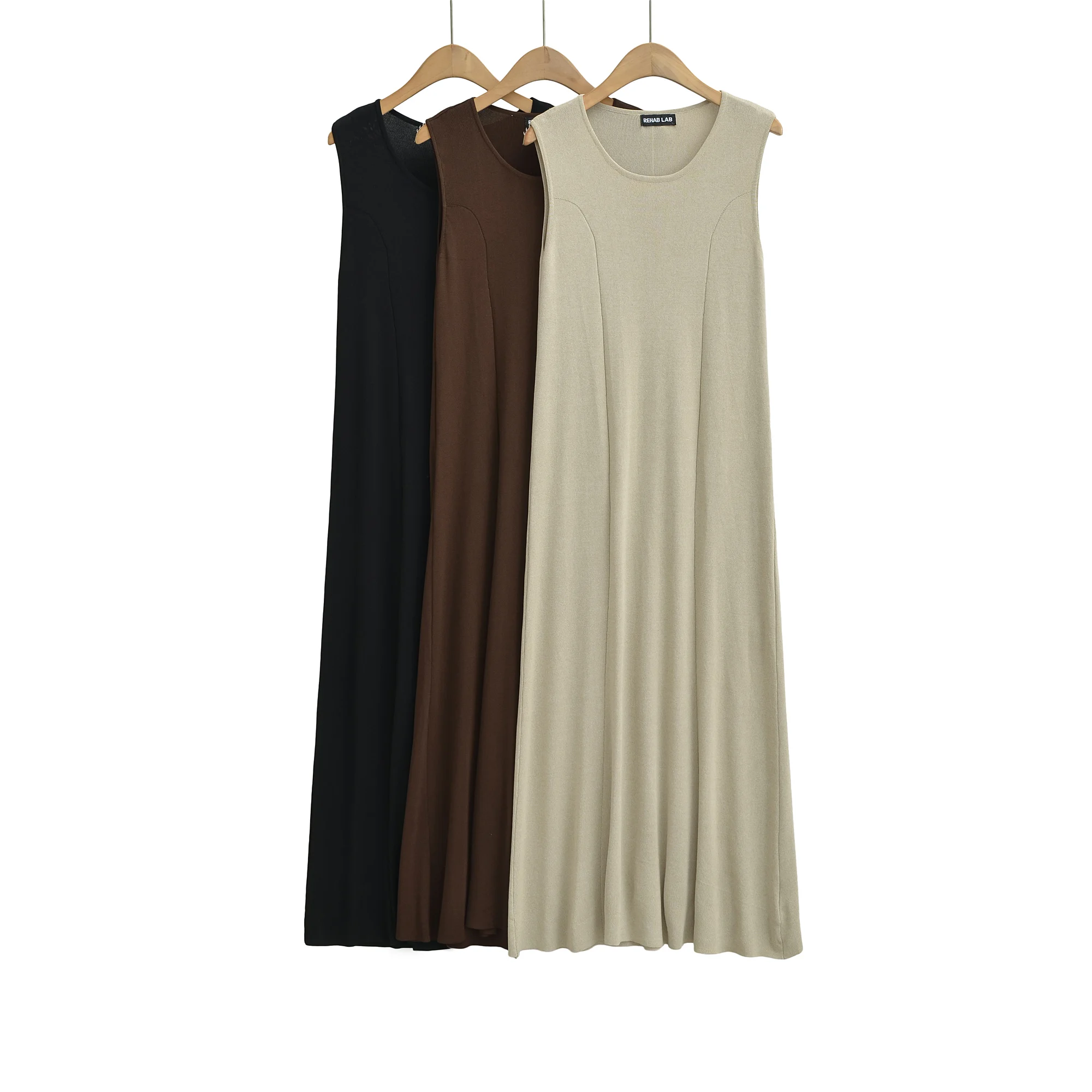 

3 colors Trendy O neck Knitted Sleeveless Dress Women Loose A-lined Knee Length Dresses Sun Robe
