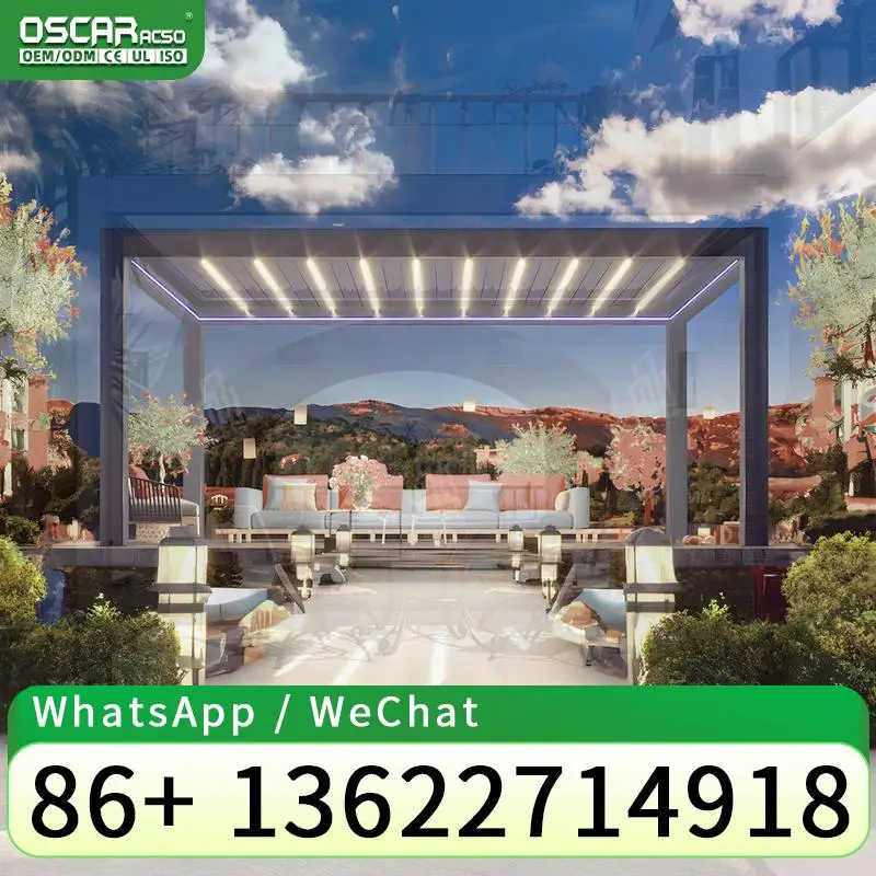 Diy Aluminium Bioclimatic Motorized Retractable Awning Pergola Roof Canopy for Outdoor Lounge Bar pergola
