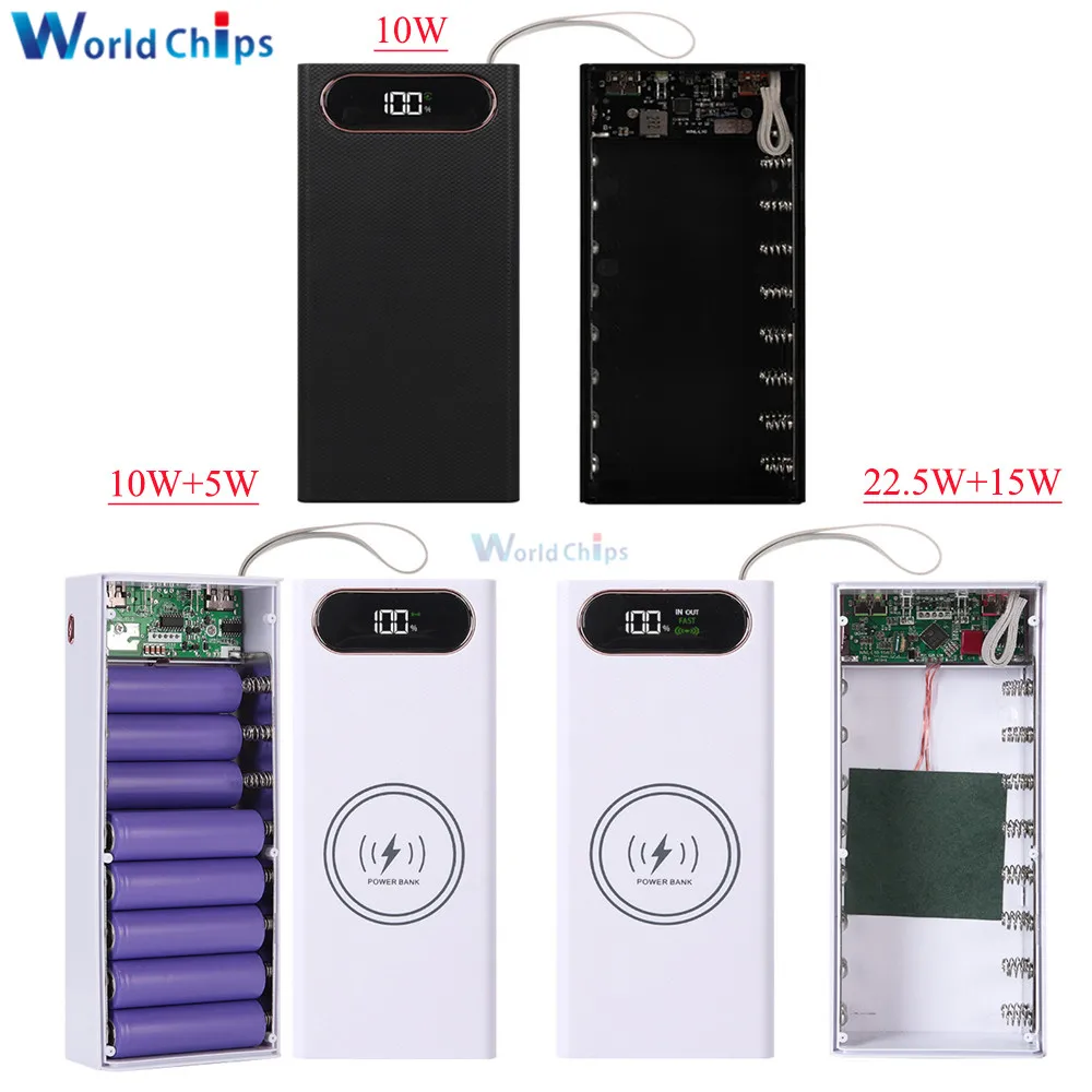 Removable 16*18650 Power Bank Case Welding Free Set Material QC3.0 Wireless Charge 22.5W+15W 10W+5W Dual USB Charging Box