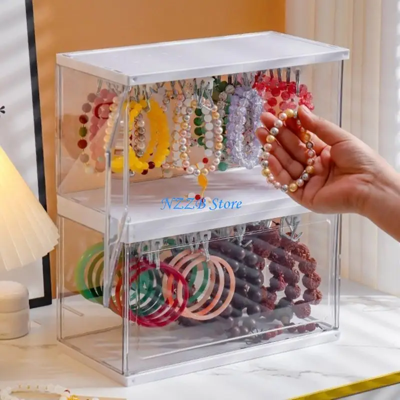 

T21F Clear Jewelry Stylish Acrylic Box with Hooks for Earring Ring Storage