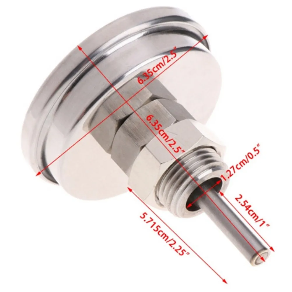 Stainless Steel Industrial Thermometer 63mm Size with Dual Scale Reading for Brewing Distilling and Heating Systems