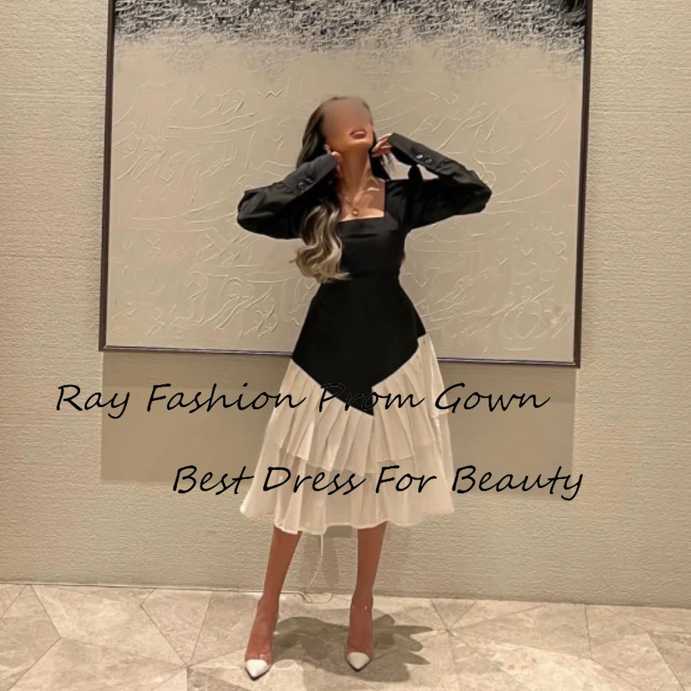 

Ray Fashion A Line Evening Dress Square Neck With Tiered Ruffle Full Puff Sleeves For Formal Occasion Saudi Arabia فساتين سهرة