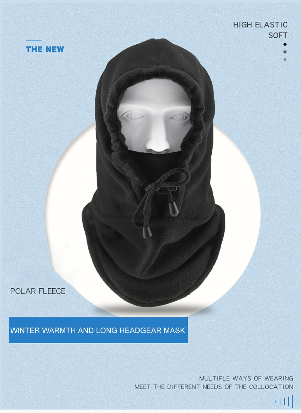 LOOGDEEL Winddichter, kalter, warmer Outdoor-Sport, Unisex, Winter-Gesichtsmaske, Halswärmer, Kapuzenmütze, Thermo-Fleece-Sturmhaube – Detail 1
