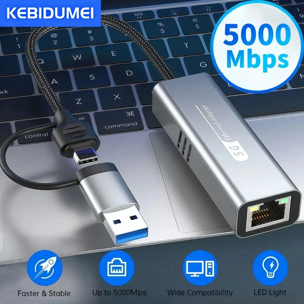 

5000Mbps USB Network Card 5Gbps High Speed Wired Adapter USB3.0 Type-C to RJ45 Ethernet Converter HUB For MacBook Notebook PC