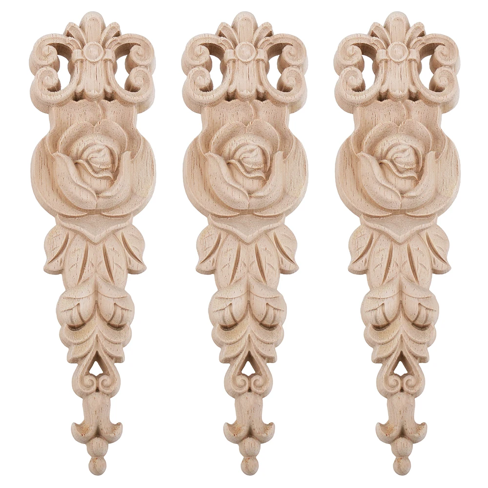 2PCS Unpainted Long Woodcarvings Decals Onlays Wood Carved Appliques for Mirrors Walls Doors Cabinet Bed Wardrobe Frame DIY