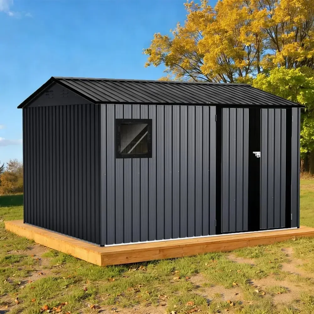 

Large 10x8 Outdoor Metal Storage Shed with Floor and Window for Garden and Backyard Use