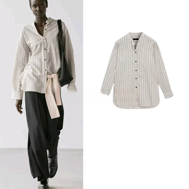 

Новая женская рубашка в деловом стиле с длинным рукавом, драпированным воротником и полосками, дышащая, из полиэстера, повседневная, модная