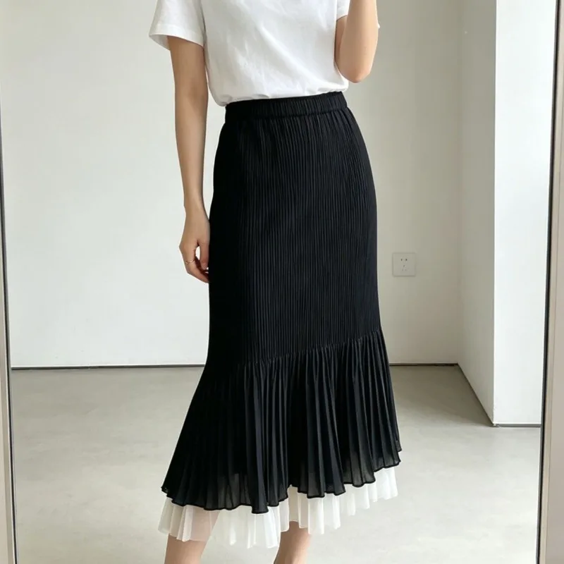 Miyake Pleated New 2026 Double-Layer Skirt for Women Loose Design Simple Fishtail Skirt High-End Elegant Solid Color Skirt Pleat