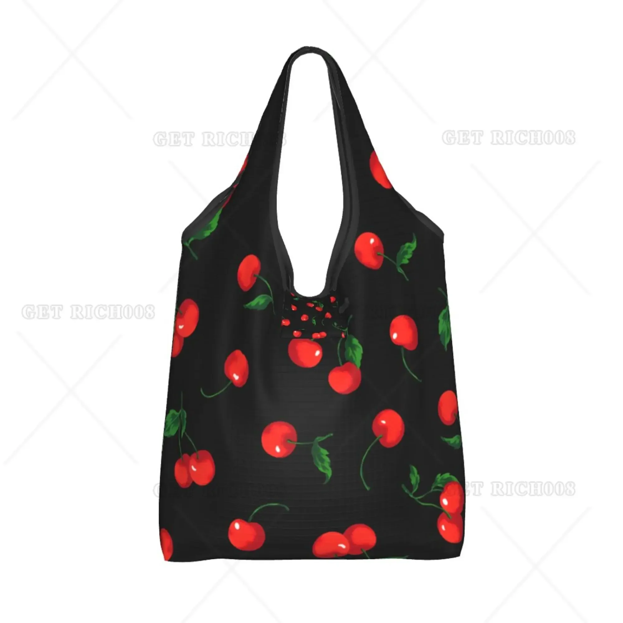 Cherry Fruit Tile Pattern Reusable Bag Foldable Shopper Bag No Zipper Vintage Recyclable Grocery Bags One Size for Women