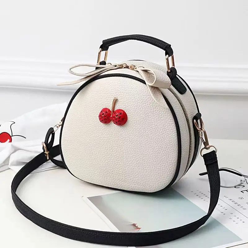 Cute Cherry Round Shoulder Bag Women Fashion Crossbody Handbag Mini Purse for Daily Casual