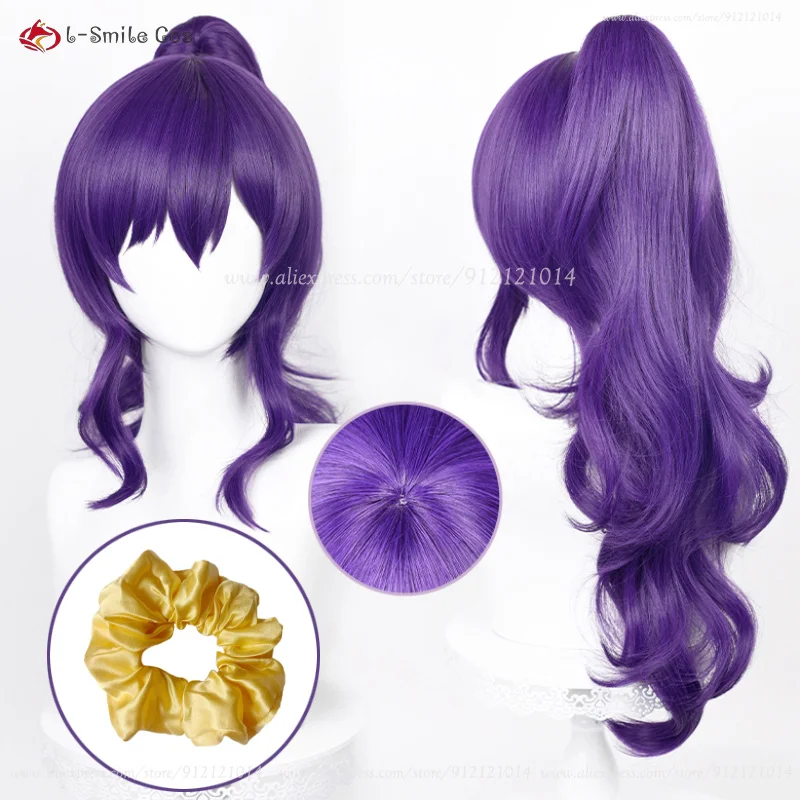 Anime Asahina Mafuyu Cosplay Wig Long Dark Purple Curly Wigs With Ponytail Clip Heat Resistant Synthetic Hair + Wig Cap