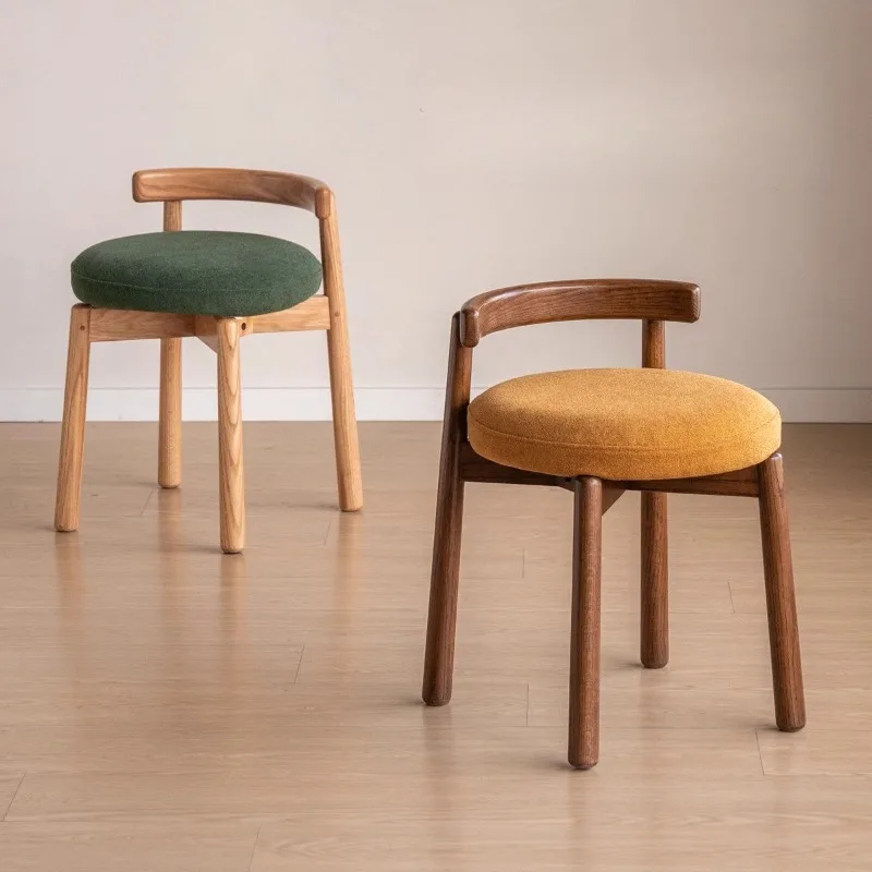 

Modern Vanity Stool with Upholstered Seat, Solid Wood Low Back Makeup Bench, Comfortable Padded Dressing Table Stool