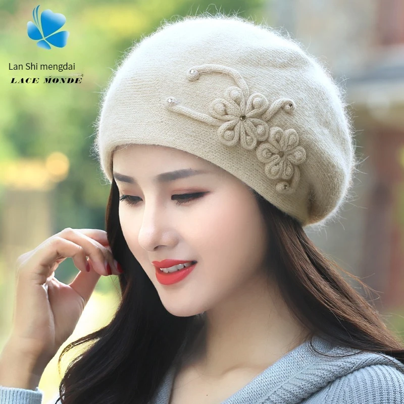 Autumn and winter 2023 new Korean version of the trend with rabbit wool knit wool hat female thermal protection cover ear beret