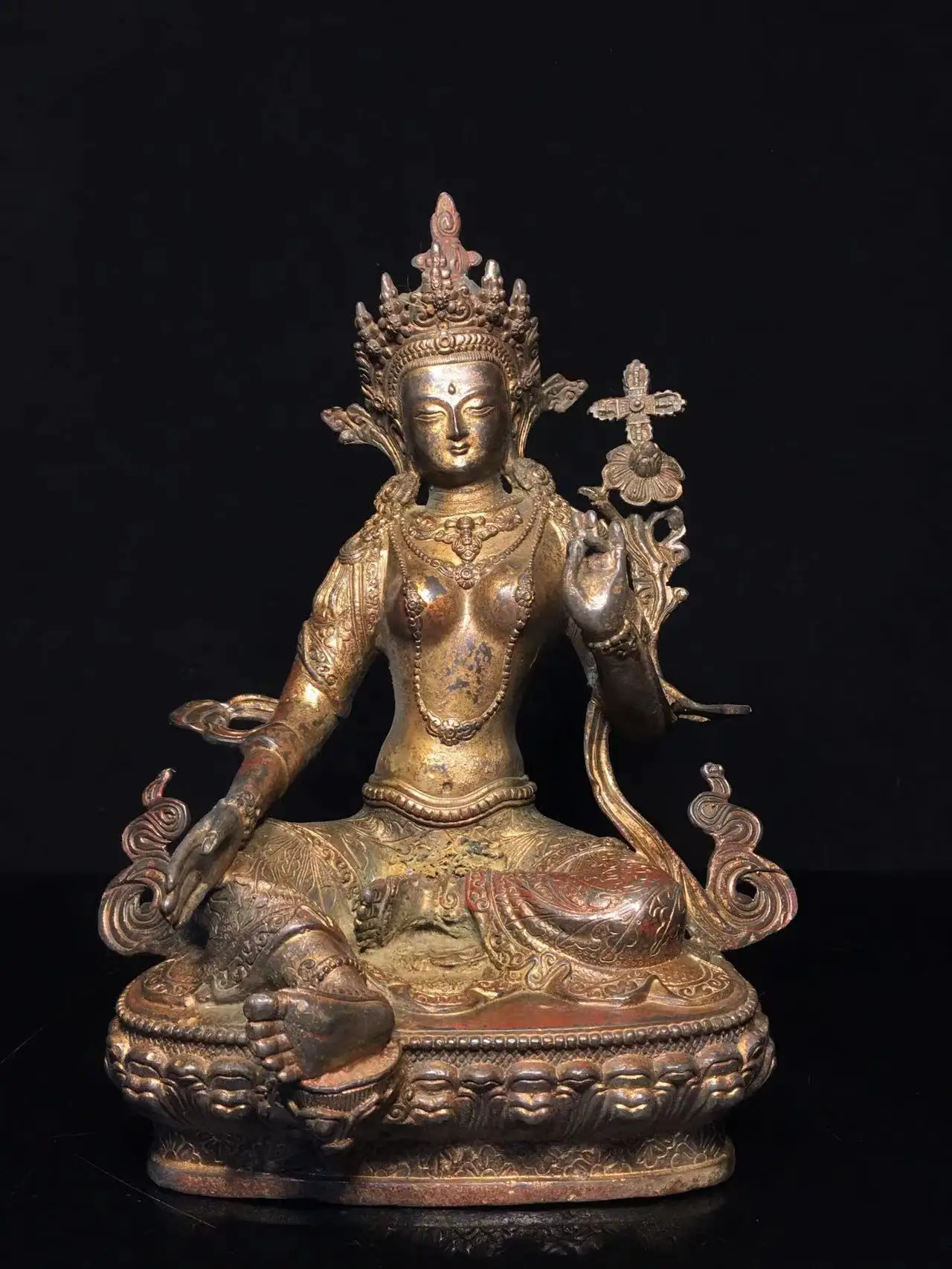 Old Qing Dyansty copper Benevolent Tara Buddha statue,Handmade,#03