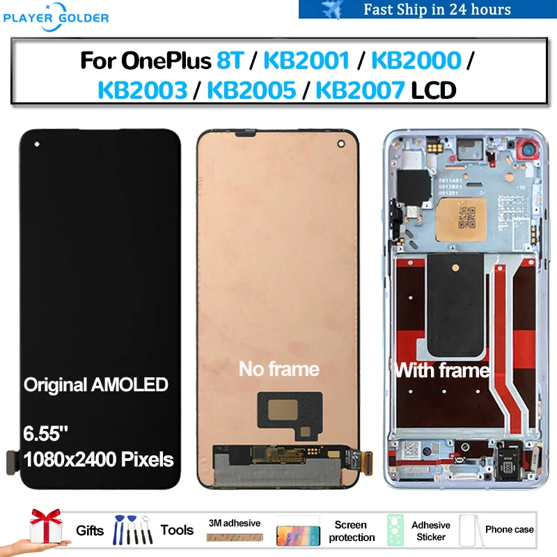 

Original AMOLED For OnePlus 8T KB2001 KB2000 KB2003 KB2005 KB2007 Pantalla lcd Display Touch Panel Screen Digitizer Assembly LCD