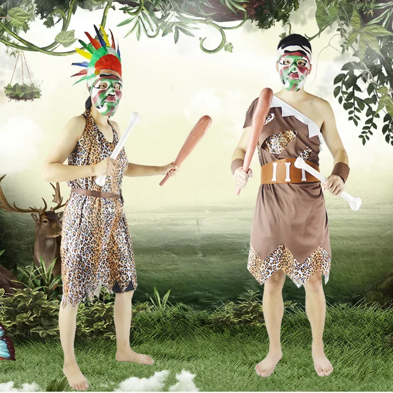 Halloween Costume Men's Native American Tribe Women's Wild Adult African Tribe Original Wild People Women's Chief Clothing