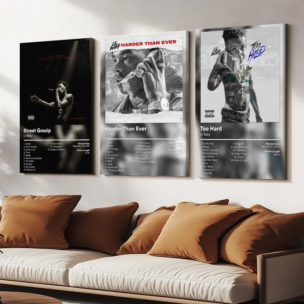 Singer Rapper L-Lil Baby Album Cover Painting Calligraphy Wooden Framed Canvas Poster Wall Art HD Waterproof Print Home Decor