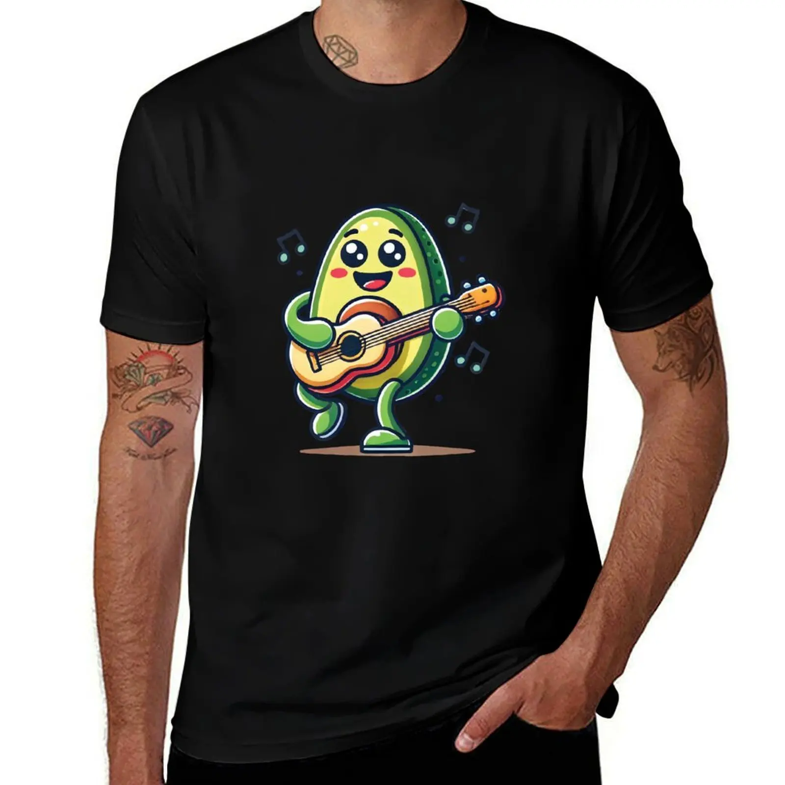 Cute Kawaii Avocado Playing Guitar T-Shirt Work Wear Breathable Tee