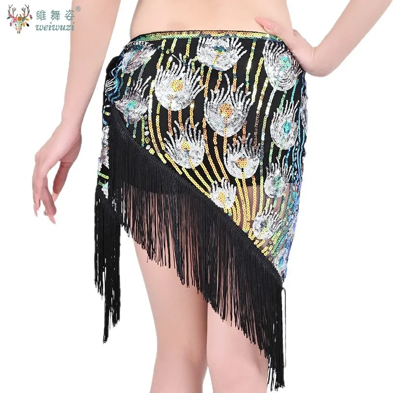 벨리댄스 연습용 액세서리 여성용 삼각형 스팽글 태슬 힙 스카프 성인 및 어린이용 오리엔탈 삼바 댄스 벨트