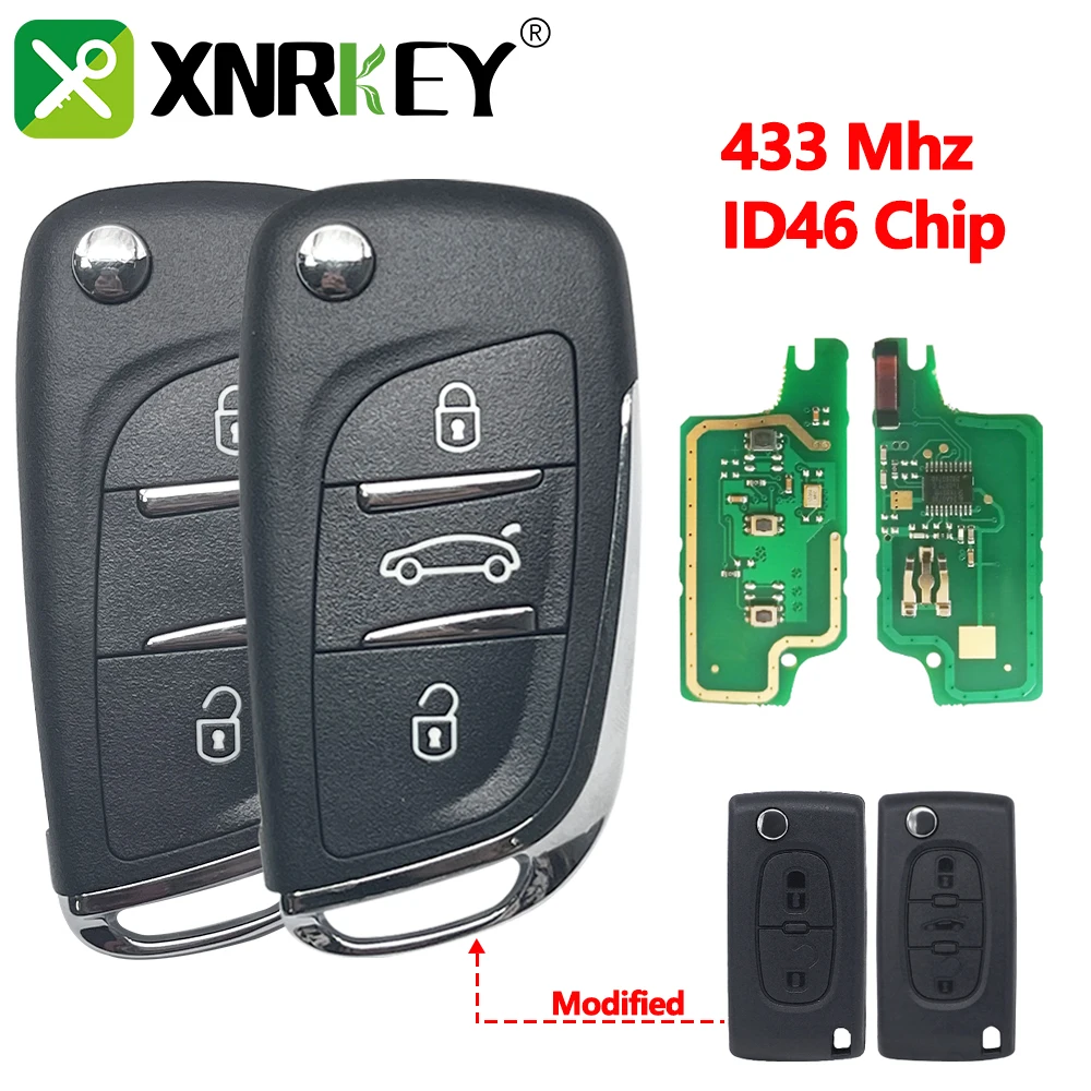 

XRNKEY For Peugeot 207 308 307 407 607 807 For Citroen C2 C3 C4 CE0536 KEY Modified Flip Remote Car Key ASK/FSK 433Mhz ID46