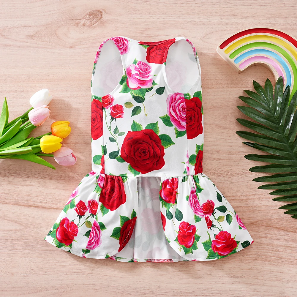 Dog Dress Holiday Floral Pattern Pet Skirts Hawaii Puppy Princess Dresses Outfits Bowknot Puppy Dresses for Girl Dogs Cats