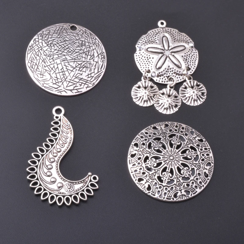 10pcs vintage style Antique Silver Color Round Charms Metal Pendants DIY Making Earrings Women  Jewelry